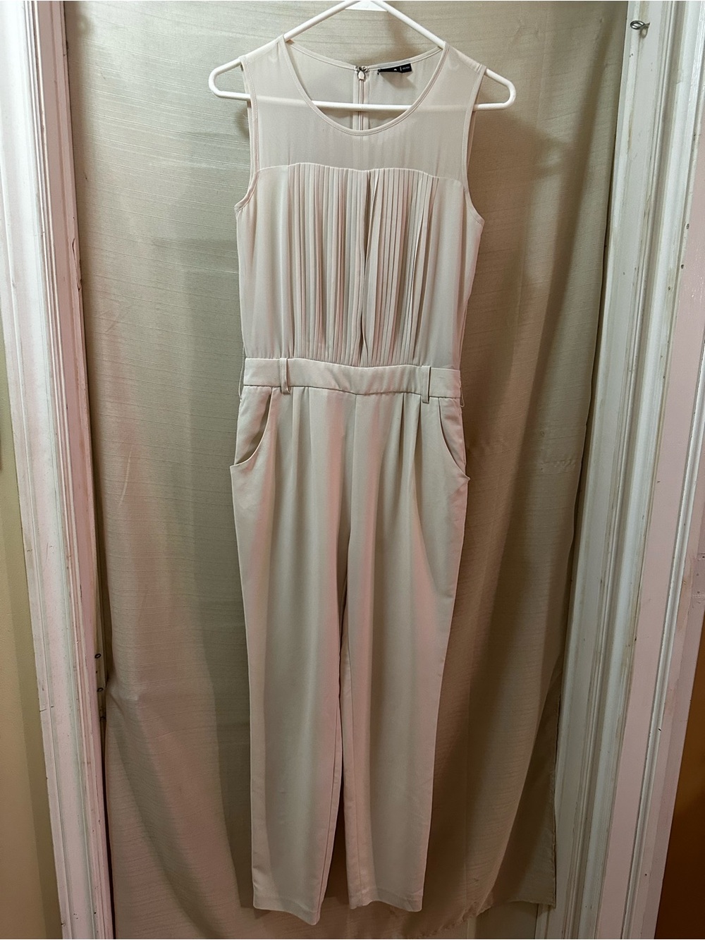 Vero Moda Womens Pleated Sleeveless Tapered Leg Jumpsuit Sheer Dressy Pockets